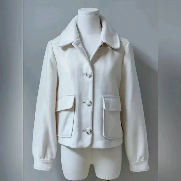 LC Lauren Conrad Chic Cream Wool Short Jacket Size Medium - Picture 1 of 8